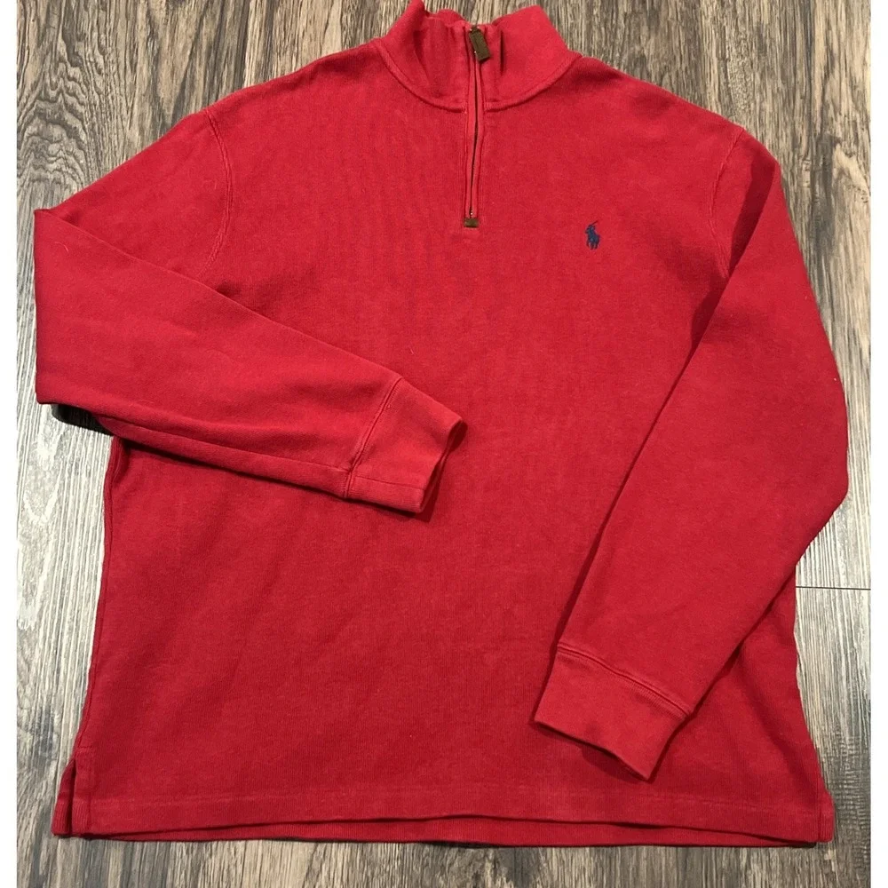 Polo Ralph Lauren Men's Red Quarter Zip Pullover Size Large 100% Cotton